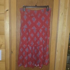 St. Johns bay Rayon blend S stretchy waist red and blue flowy printed midi skirt